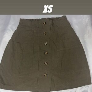Button-Front Army Green Skirt XS
